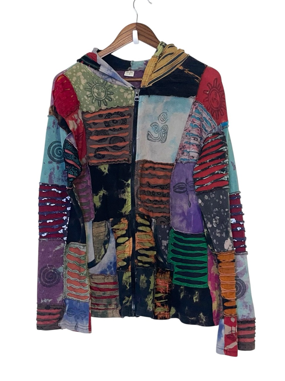 Handmade Nepal Boho Patchwork Razor-Cut Festival Hoodie Jacket - Picture 1 of 7